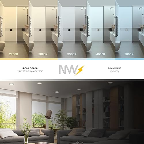 Miniatura 9 de NUWATT Paquete de 12 luces empotrables LED de 4 pulgadas y 2 horas, 2700 K3000 K3500 K4000 K5000 K seleccionables, 900 lúmenes, regulable,