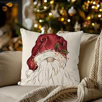 Christmas Pillow Covers 18x18 Inch Santa Claus Christmas Decorations Pillowcase Xmas Farmhouse Throw Pillow Covers Home Sofa Living Room Decorative Cushion Case