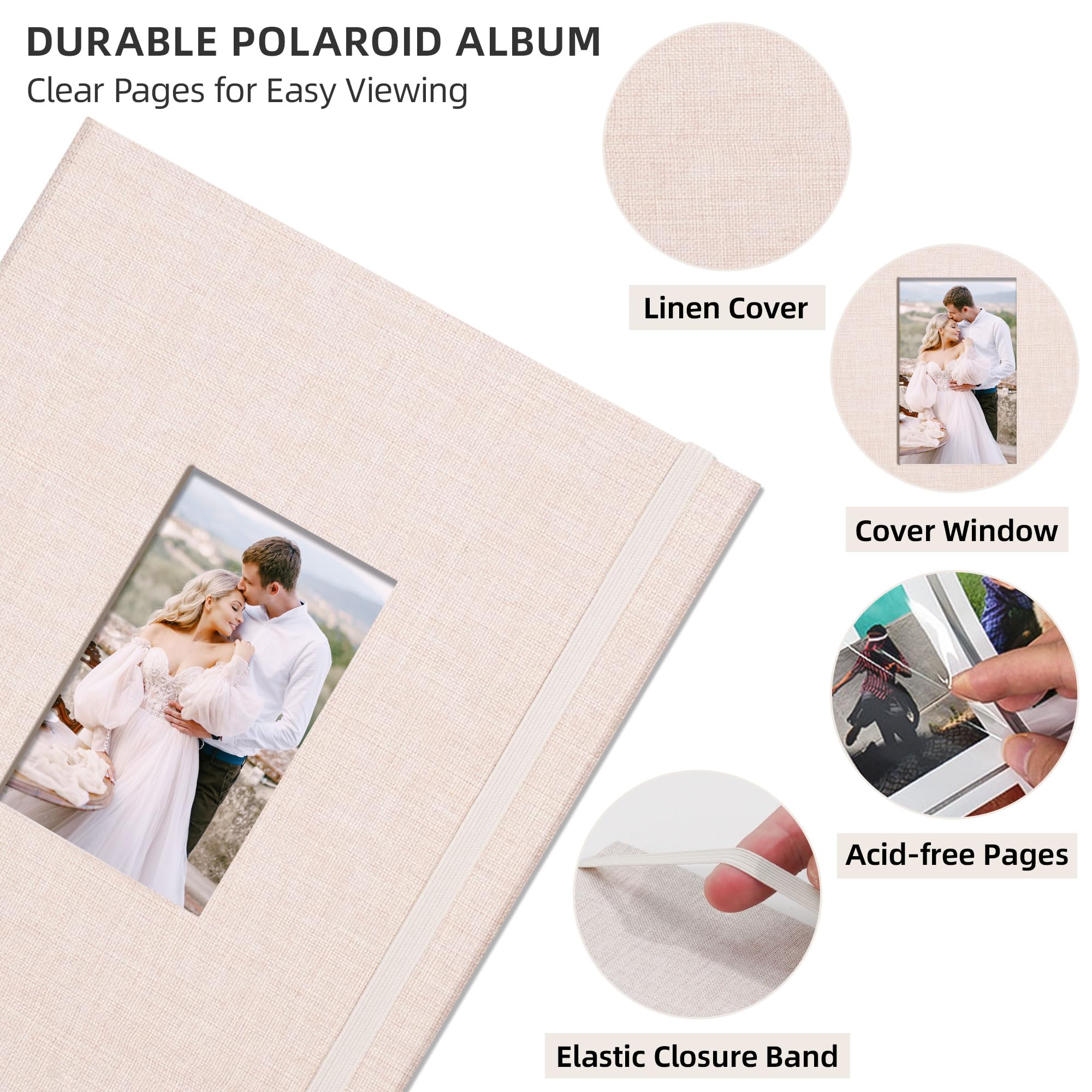 Vienrose Mini Polaroid Album Fotografico Libro 104 Tasche 86 x 54 mm Immagini per Fujifilm Instax Mini 9 11 12 25 26 40 50s 90 Evo Z2300 Fotocamera Istantanea, Polaroid Snap Beige 2 Confezioni