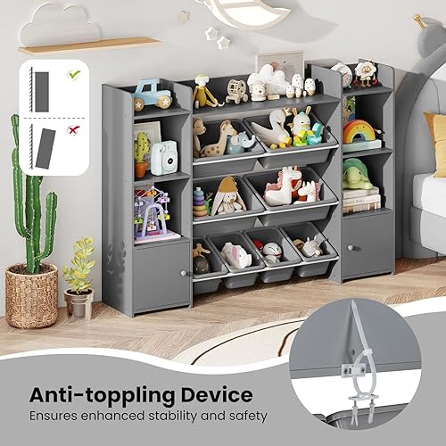 Miniatura 5 de Costzon Organizador de almacenamiento de juguetes para niños de 56 pulgadas con 8 contenedores extraíbles, estantería de 4 niveles para niños