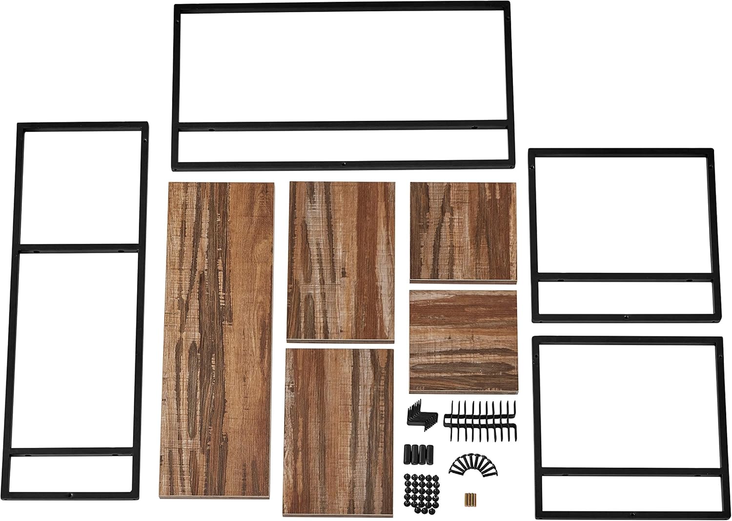 Danya B Framed Wall Art 4-Piece Modern Shelf Set - Metal Frame and MDF Shelves (Brown and Black)