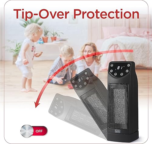 Miniatura 8 de BLACK+DECKER Calentador de espacio oscilante, calentador portátil con control remoto, calentador de espacio pequeño de cerámica con dos ajustes de