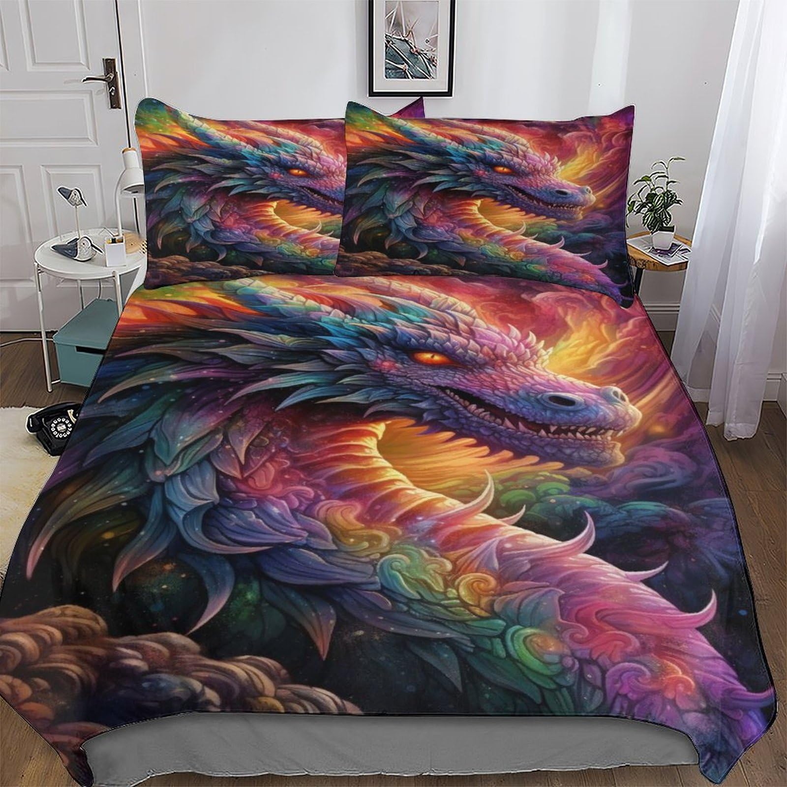 Housse de couette dragon 3 pièces 200x200 lit double enfant et adulte