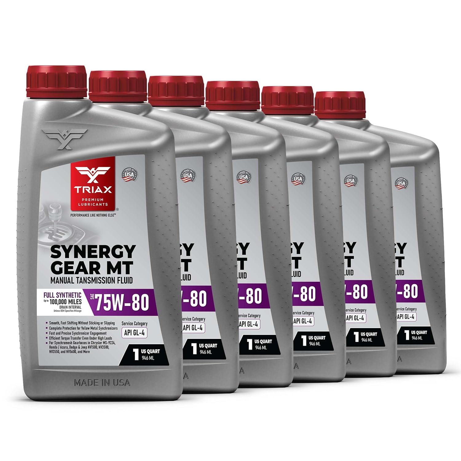 TRIAX Synergy Gear MT 75W-80 GL-4, Full Synthetic Manual Transmission and Gear Box (6 Quart Pack)