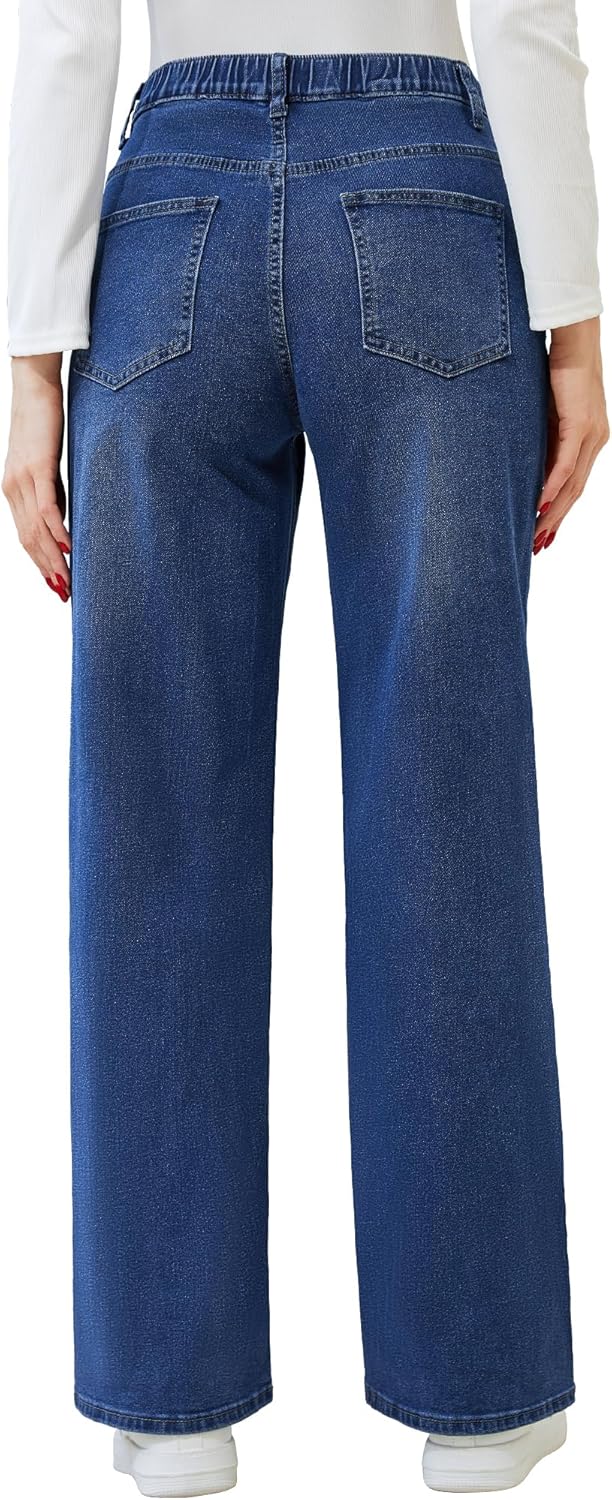 FABRACK Women's Maternity Jeans Mid-Rise Wide Leg Jeans Expandable Waist Straight Denim Pants for Pregnancy and Postpartum - Image 6