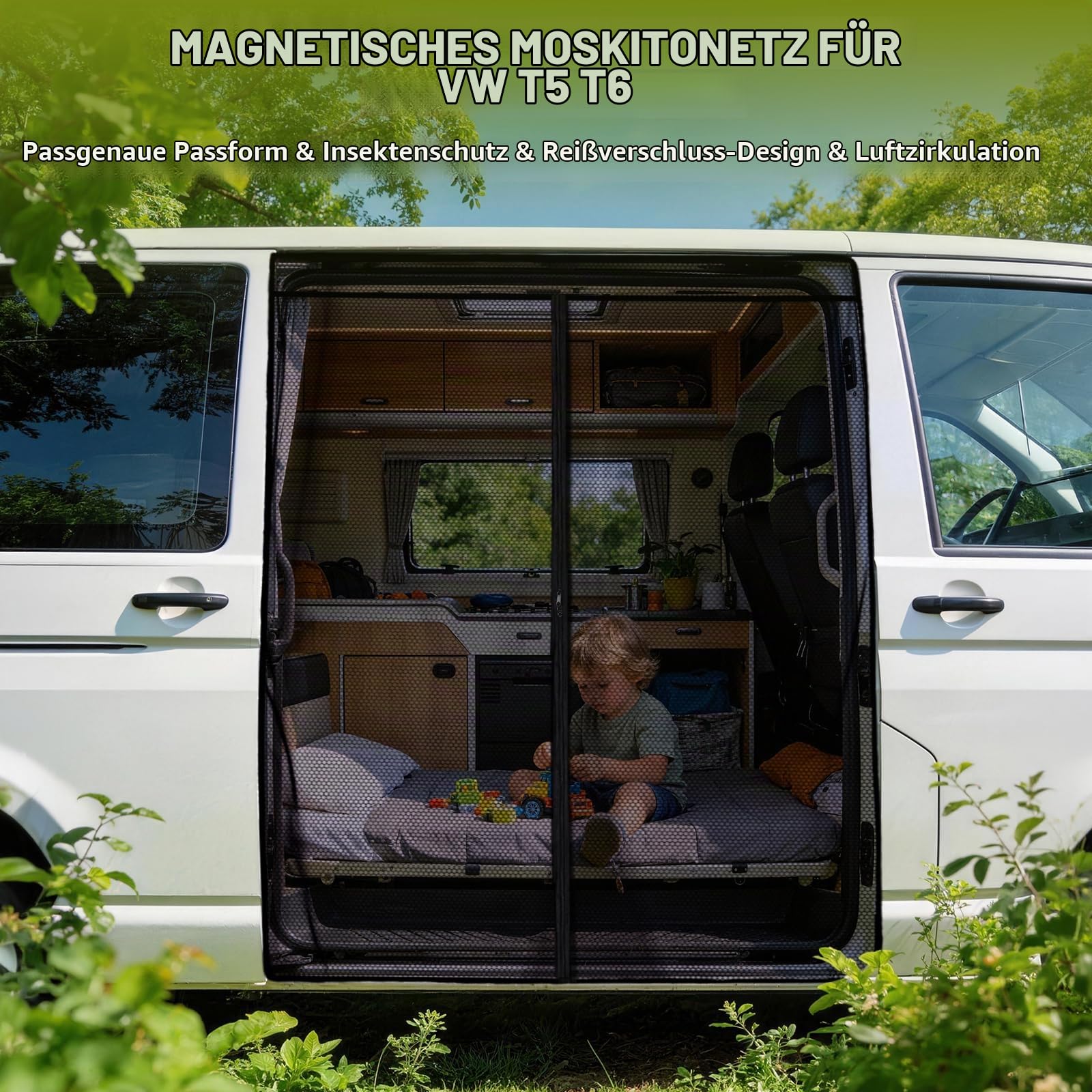 Moskitonetz Magnetisch für VW T5 T6 Schiebetür, Fliegengitter, ZATOOTO