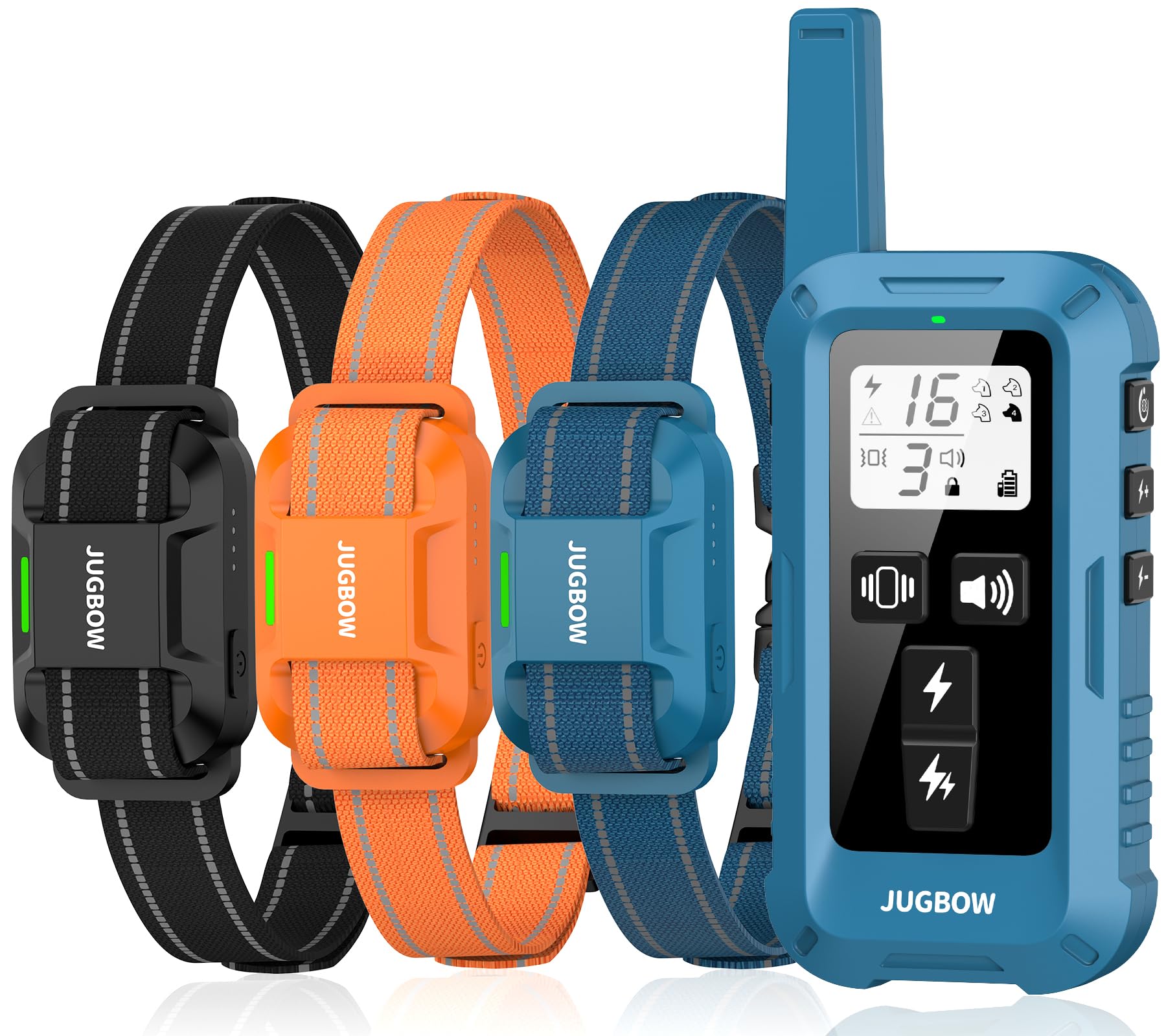 Photo 1 of Jugbow Dog Training Collar for 3 Dogs- 4200FT Training Collars with Remote for 5-120 lb Large Medium Small Dogs, Rechargeable Waterproof IPX8 E Collars for Dogs