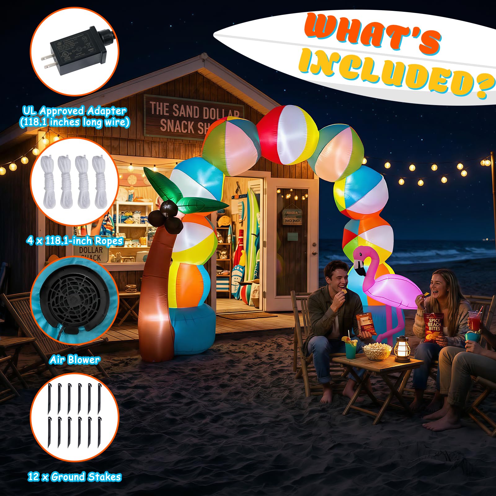 Arco inflable de playa inflable de verano de 9 pies con 5 luces LED para inflables de verano, decoraciones al aire libre, regalos de fiesta en la playa
