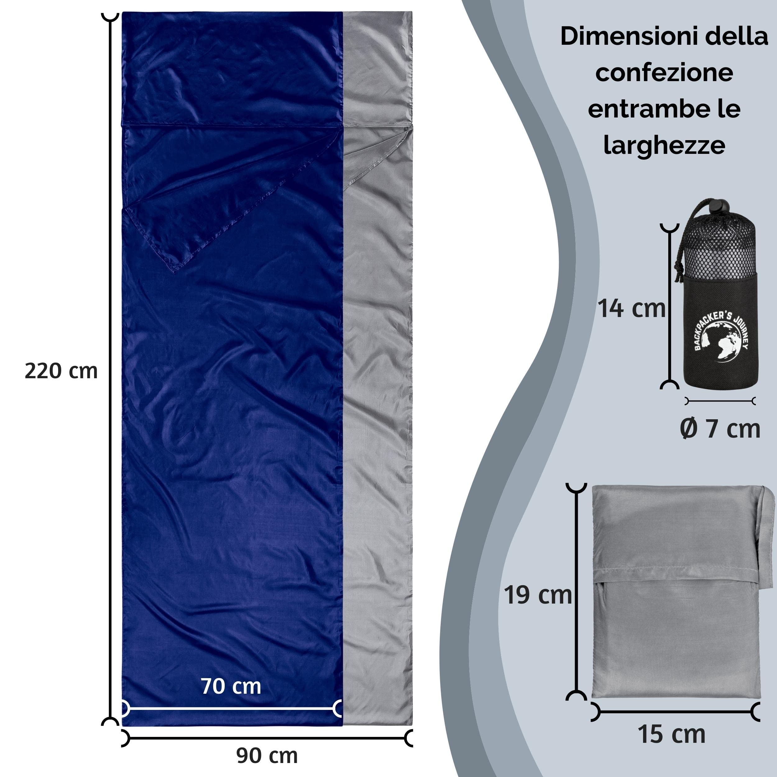 Backpacker's Journey Sacco Lenzuolo, Sacco a pelo da viaggio ultra-piccolo e ultraleggero (155g), sacco a pelo da capanna leggero, sottile. ideale per backpacking, ostelli e cabine