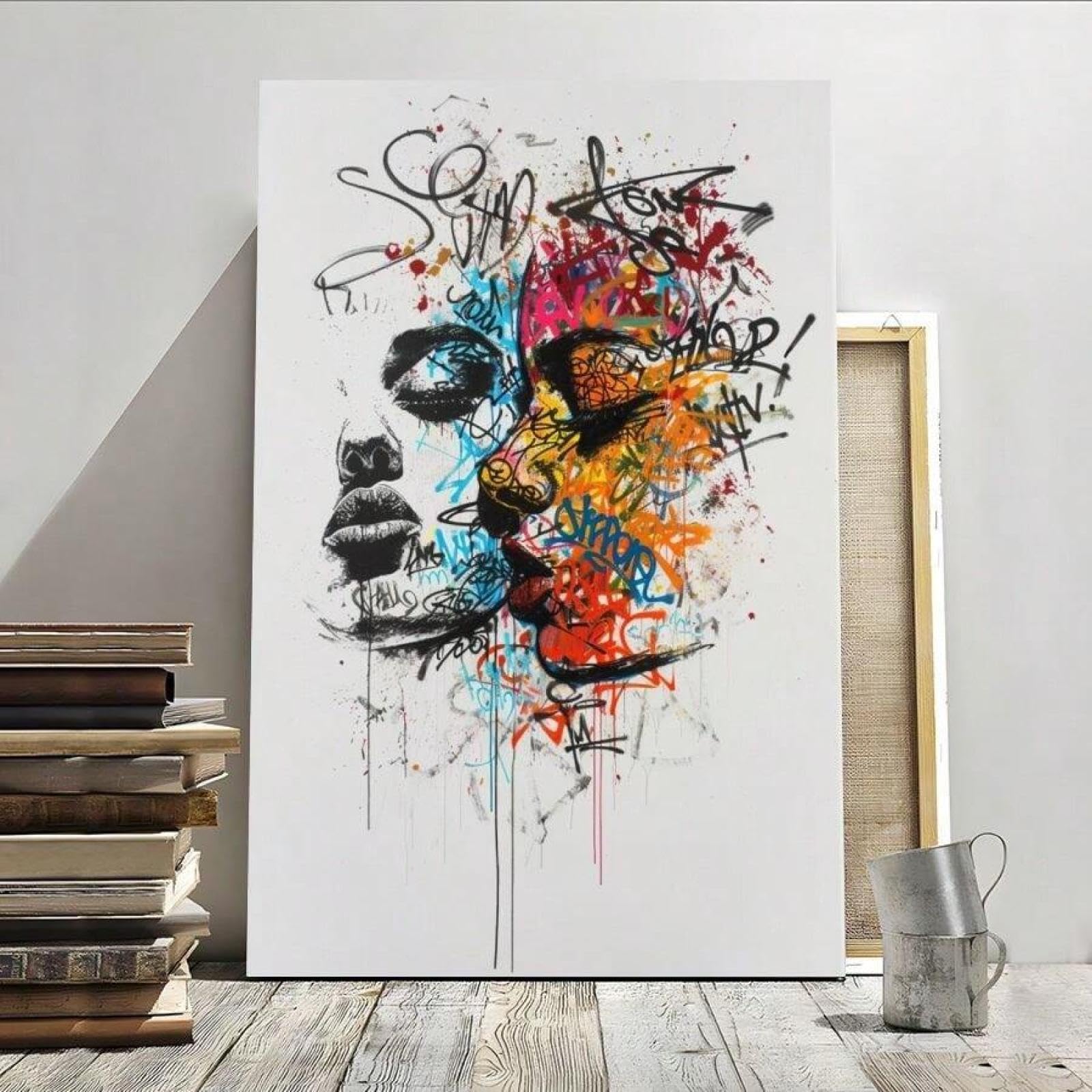 Visage abstrait graffiti sur toile haut de gamme avec cadre 70 x 100 cm - 8