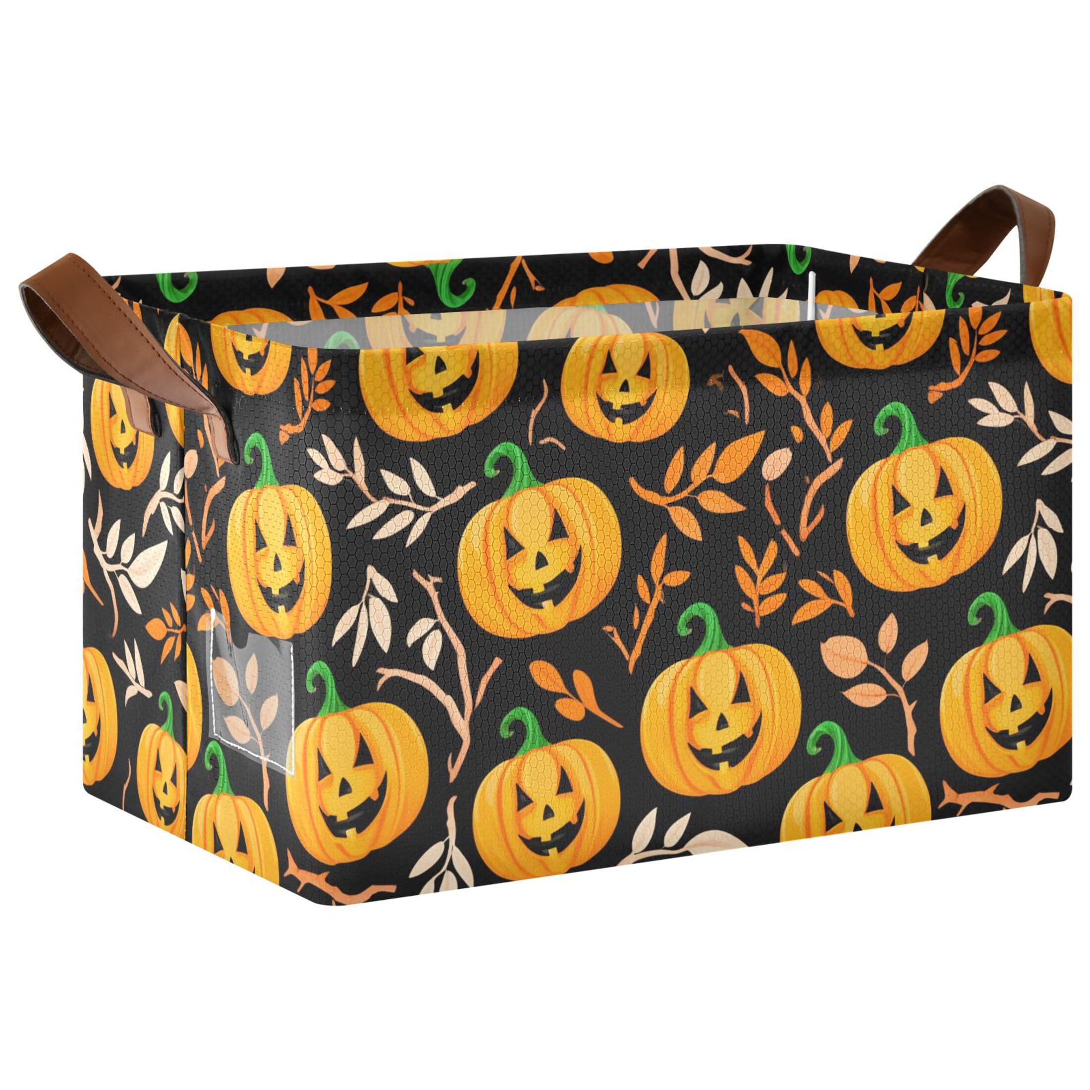 Kutsu Pumpkins Foldable Storage Basket Collapsible Bin With Handles For Shelves