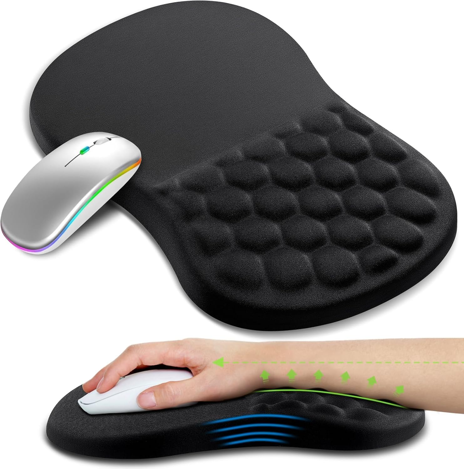Ergonomic Mouse Pad with Wrist Rest, Carpal Tunnel Mousepad Waist Support, Memory Foam Massage Design Pain Relief (ABCD234)