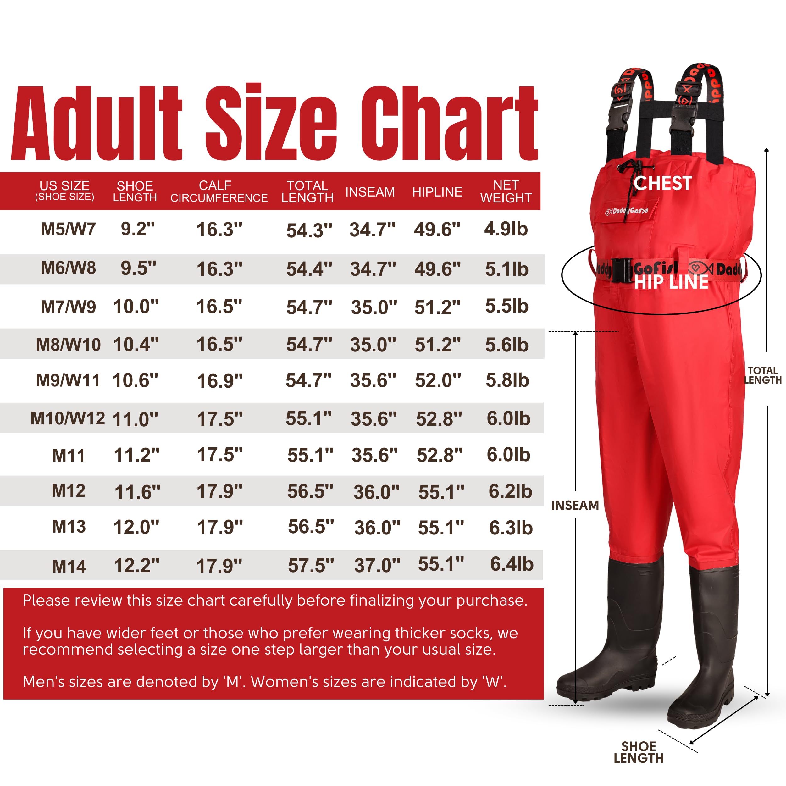 DaddyGoFish Chest Waders for Kids and Adults Fishing and Hunting Waders with a Pocket and a Wader Hanger, Red Orange, Adult (UK 12.5) - Image 2