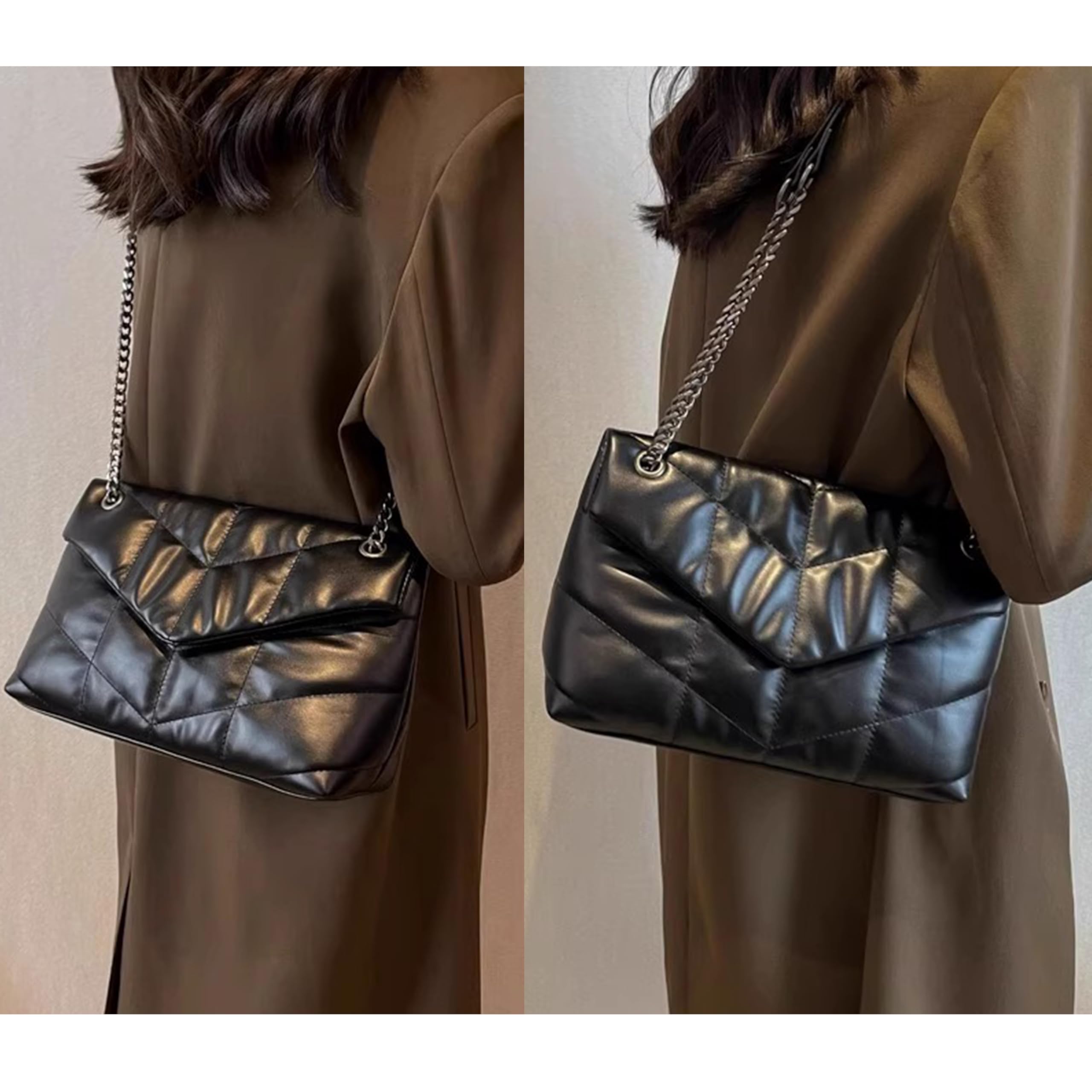 DORIS&JACKY Designer Leather Shoulder Purse For Women Lambskin Quilted Tote Bag With Convertible Chain Strap