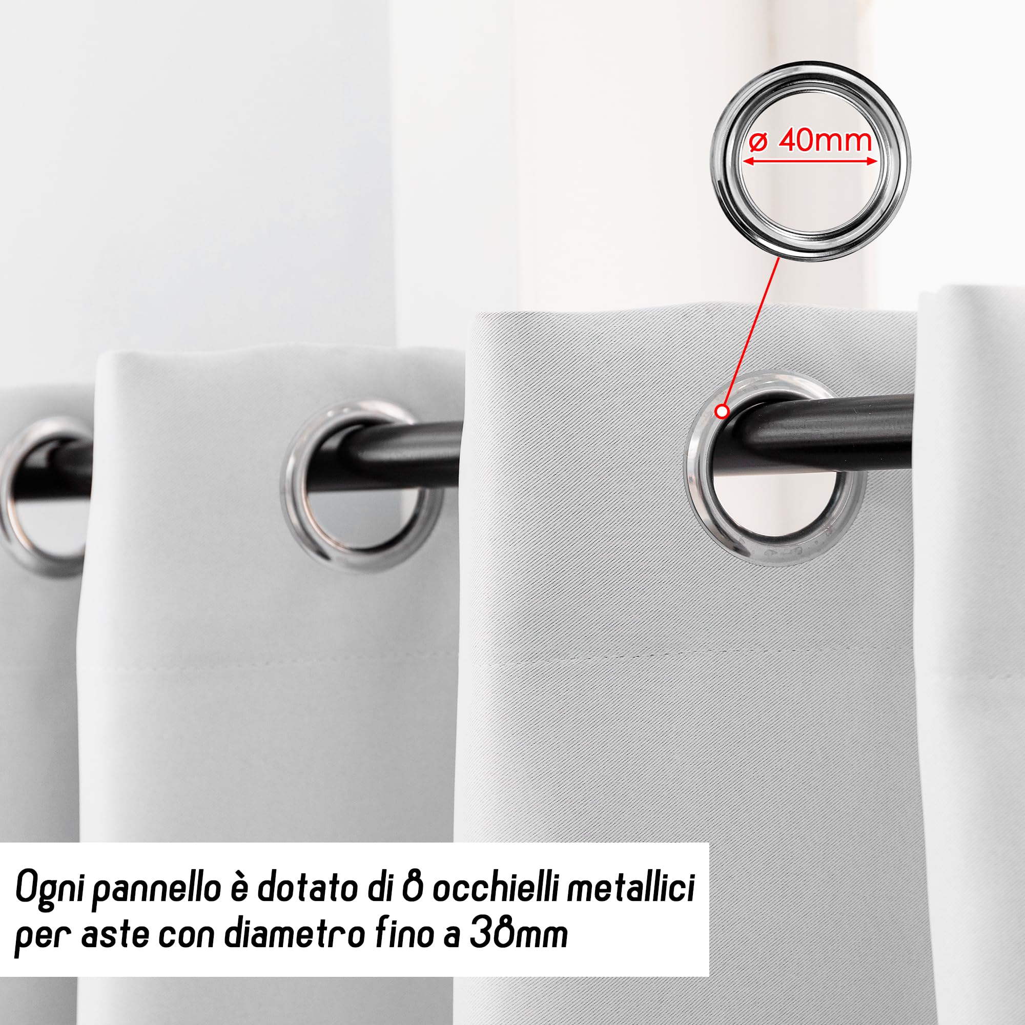 GIRASOLE HOME Paire de Rideaux Blancs Occultants Thermiques Doux, Couleur Unie, Rideau Isolant pour Salon, Chambre et Intérieur, 2 Panneaux avec Oeillets 140 x 238 cm