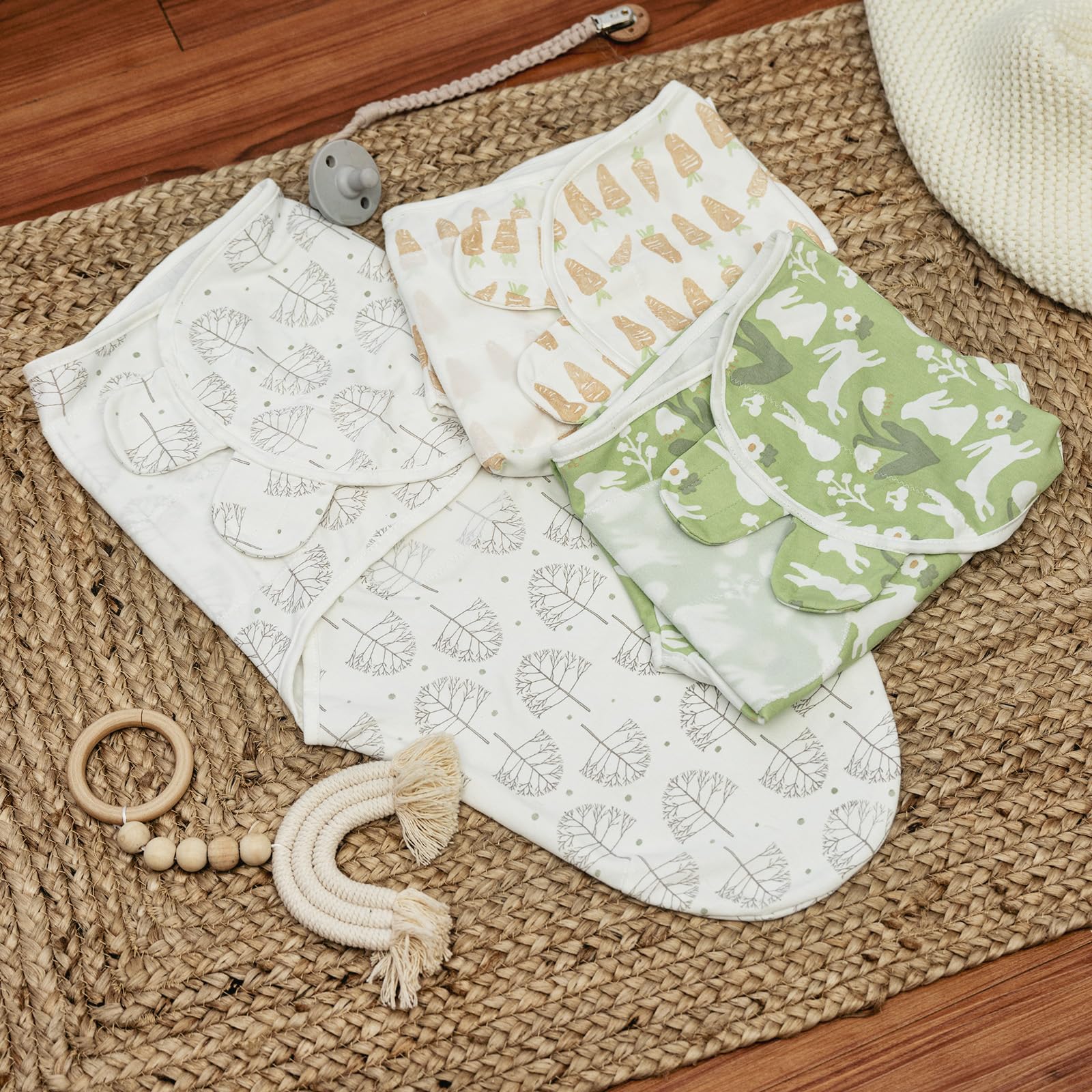GLLQUEN BABY Swaddles - Sacco nanna per neonati, 0-3 mesi, 100% cotone biologico per bambini, Oeko-tex100, unisex, blu, S | Morbido sacco nanna per neonati, con chiusura in regolabile, unisex (lettera primaverile)