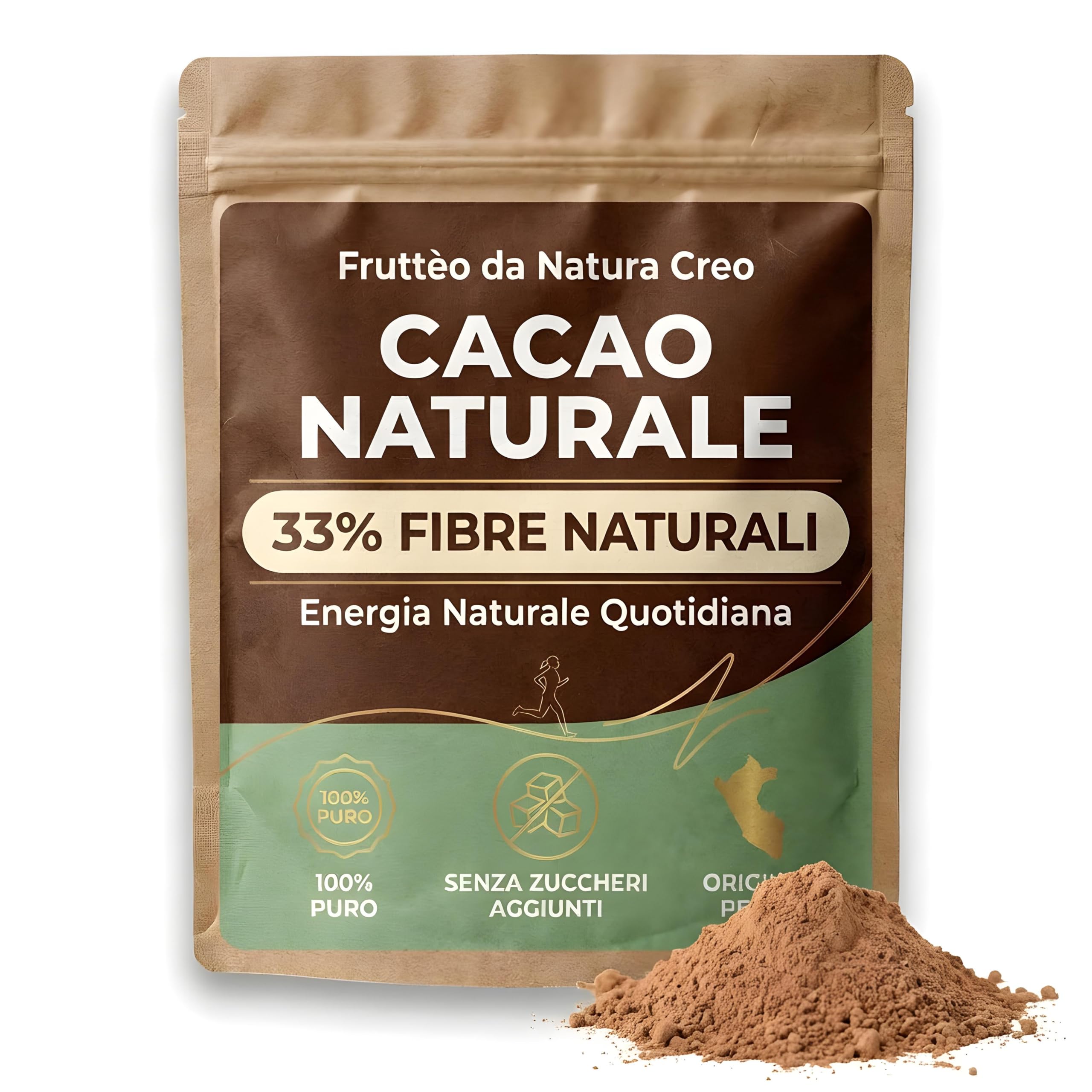 Cacao Amaro in Polvere 1 Kg – 100% Naturale Non Alcalinizzato – Alto Contenuto di Fibre (33%) – Senza Zucchero – Ideale per Dieta, Fitness e Colazione Sana