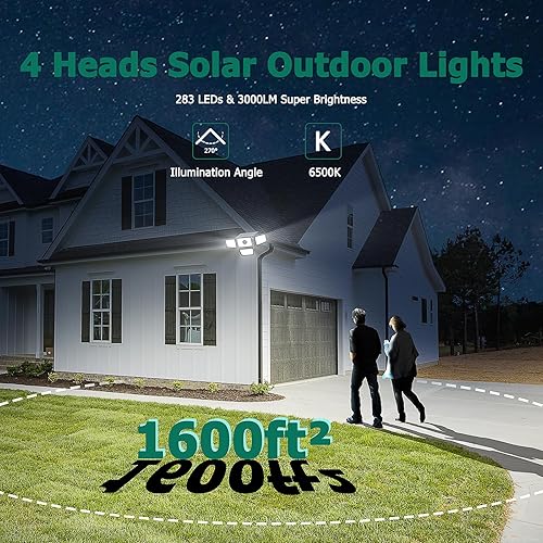 Miniatura 2 de Luces solares de 3000 lm para exteriores, 4 cabezales ajustables, luces solares con sensor de movimiento con 283 LED, luces de pared de seguridad