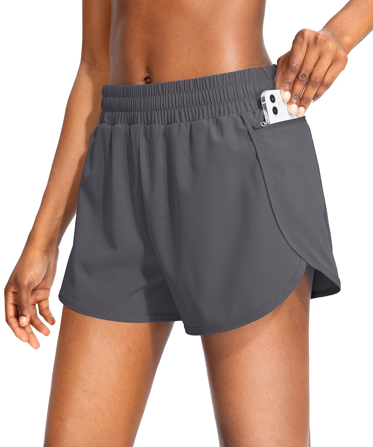 Soothfeel Womens Running Shorts with Zipper Pockets High Waisted Athletic Gym Workout Shorts for Women with Liner