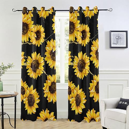 Miniatura 6 de Blackout Curtain Window Curtains for Bedroom 84 inches Length Room Divider Curtains & Drapes cortinas para ventanas Sunflower Black Gold Marble