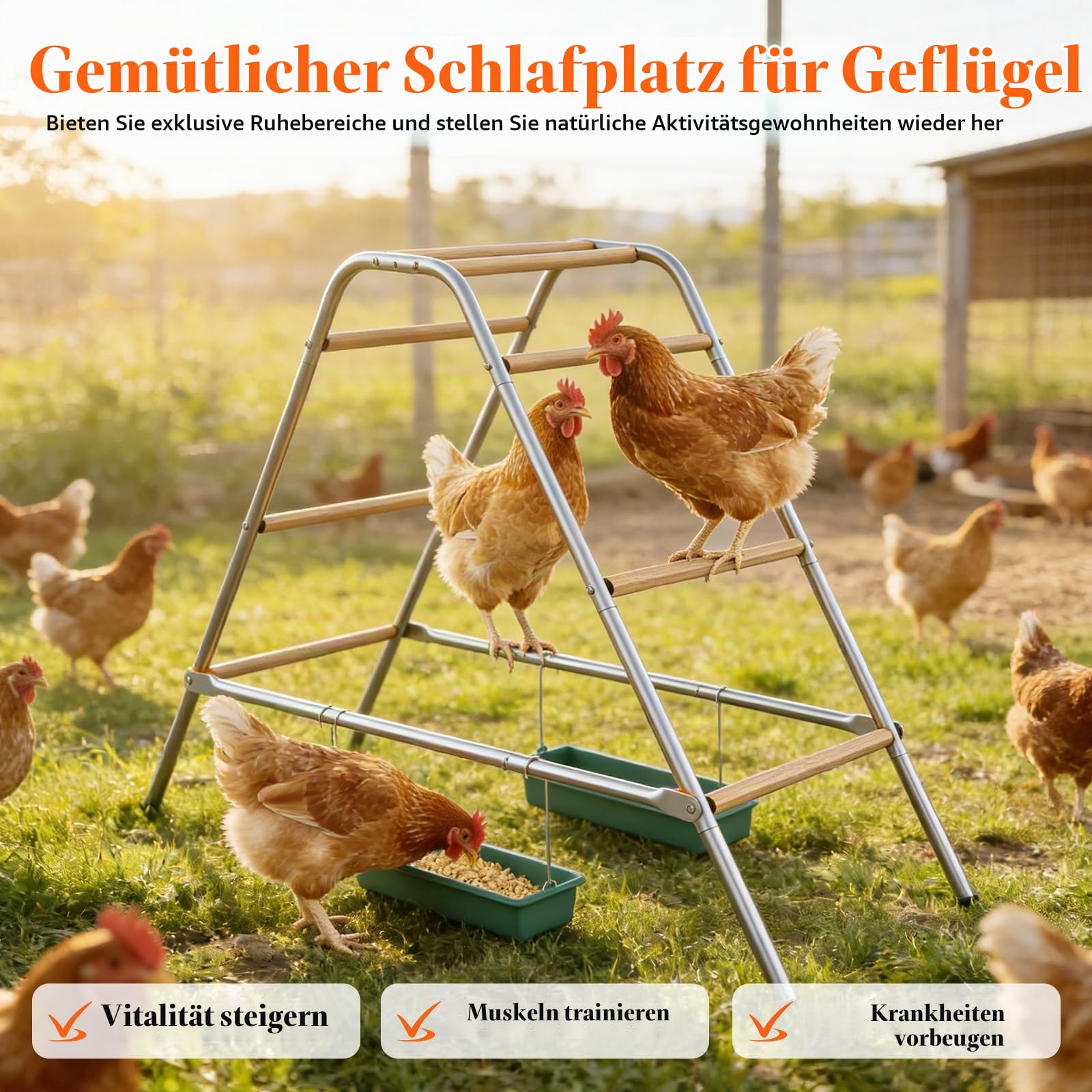 Hühnerstall Spielset, Sitzstangen für Hühner, Kombiniertes Hühnerspielzeug | Für Artgerechte Beschäftigung, Sitzstange aus Holz, Doppelleiterklettern und Füttern, für Hühnerstall und Hinterhofgeflügel