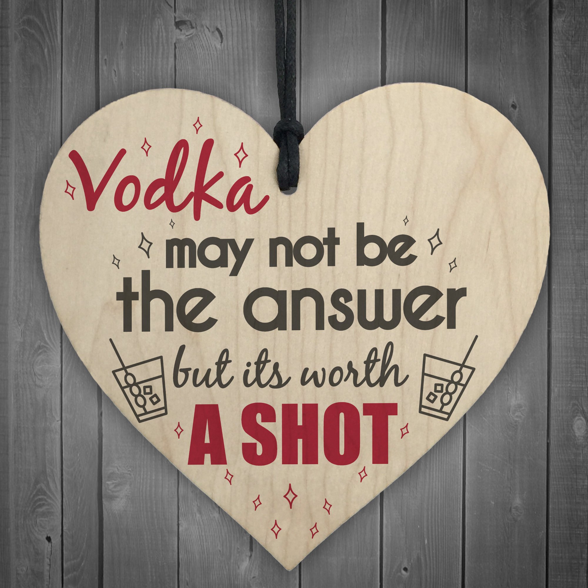 Red Ocean Funny Vodka Alcohol Novelty Joke Wooden Hanging Wall Heart Sign Gift Plaque