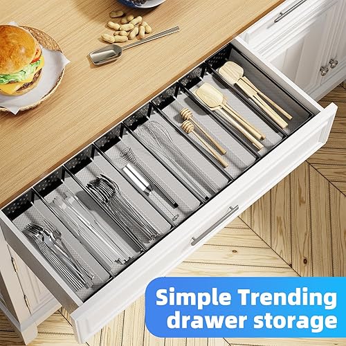 Miniatura 6 de Simple Trending Organizador de cajones de cubiertos, paquete de 8 organizadores de utensilios para cajones de cocina, almacenamiento de metal para