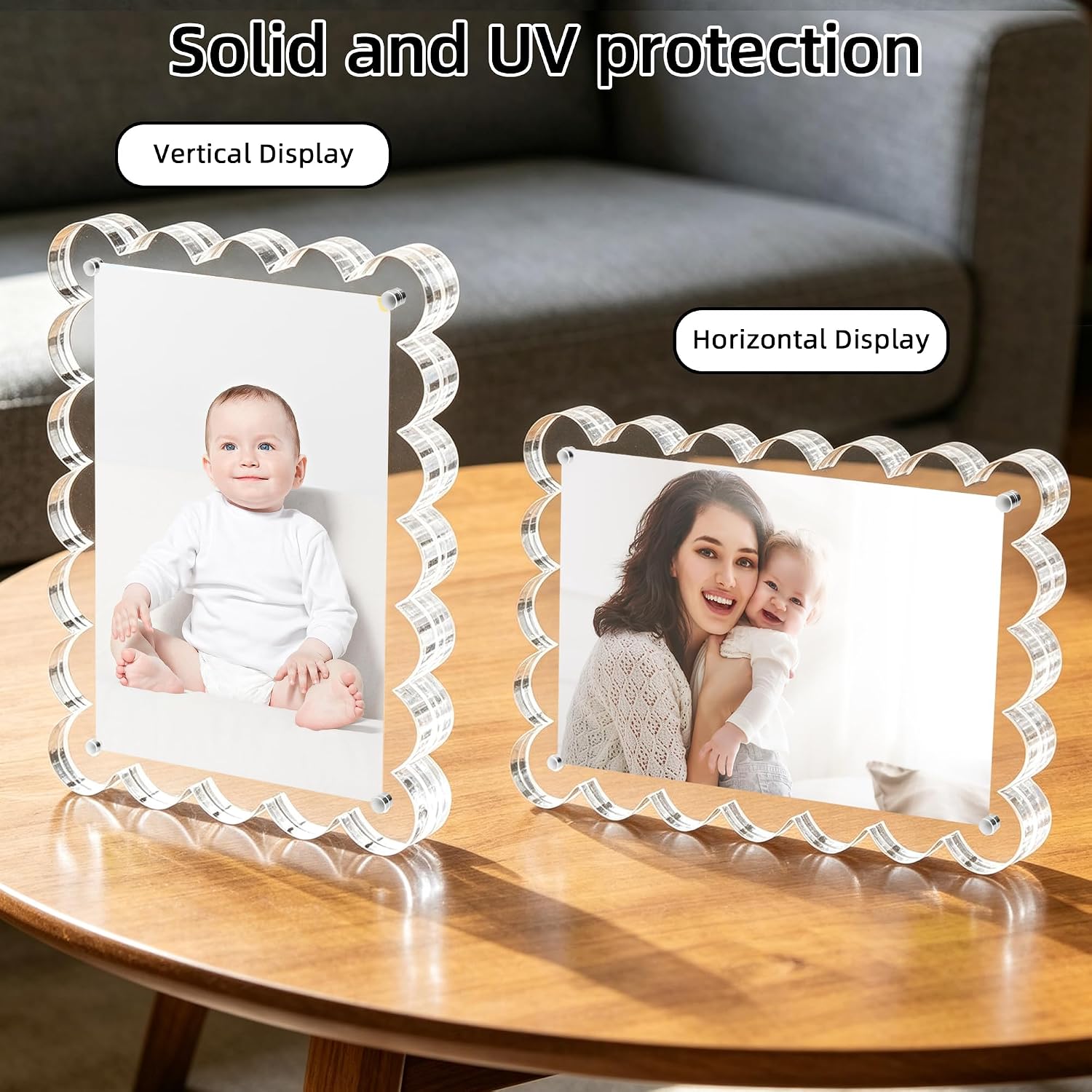 3 Pack 4x6 Acrylic Magnetic Picture Frame,Scalloped, Double-Sided