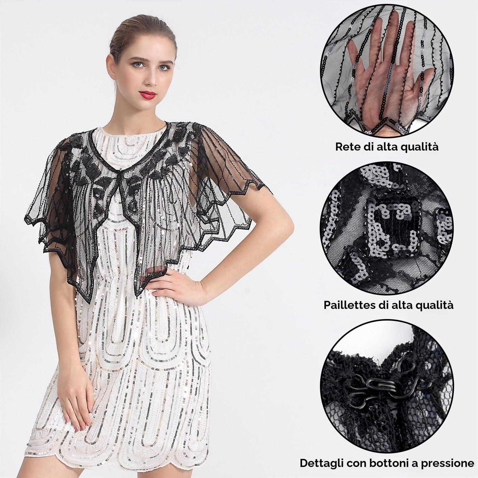 ELECLAND 10 Pezzi Flapper Anni '20 Grande Gatsby Accessori Set Moda Anni '20 Tema Set con Fascia Copricapo Guanti Neri Lunghi Collana Orecchini per Donna