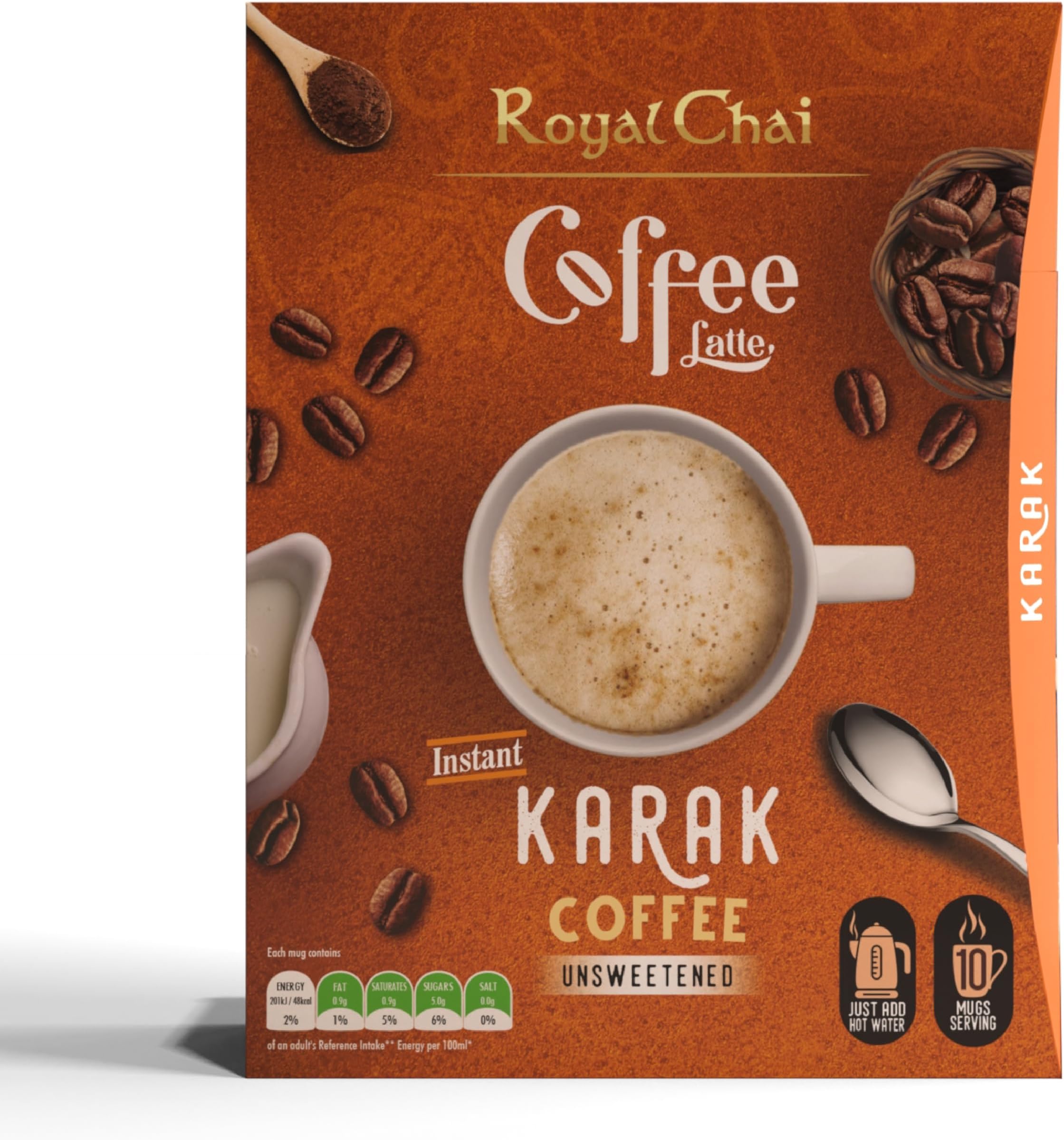 Royal Chai | Coffee Latte | Karak Coffee Unsweetened |10 Single Serving Sachets | Just add hot water