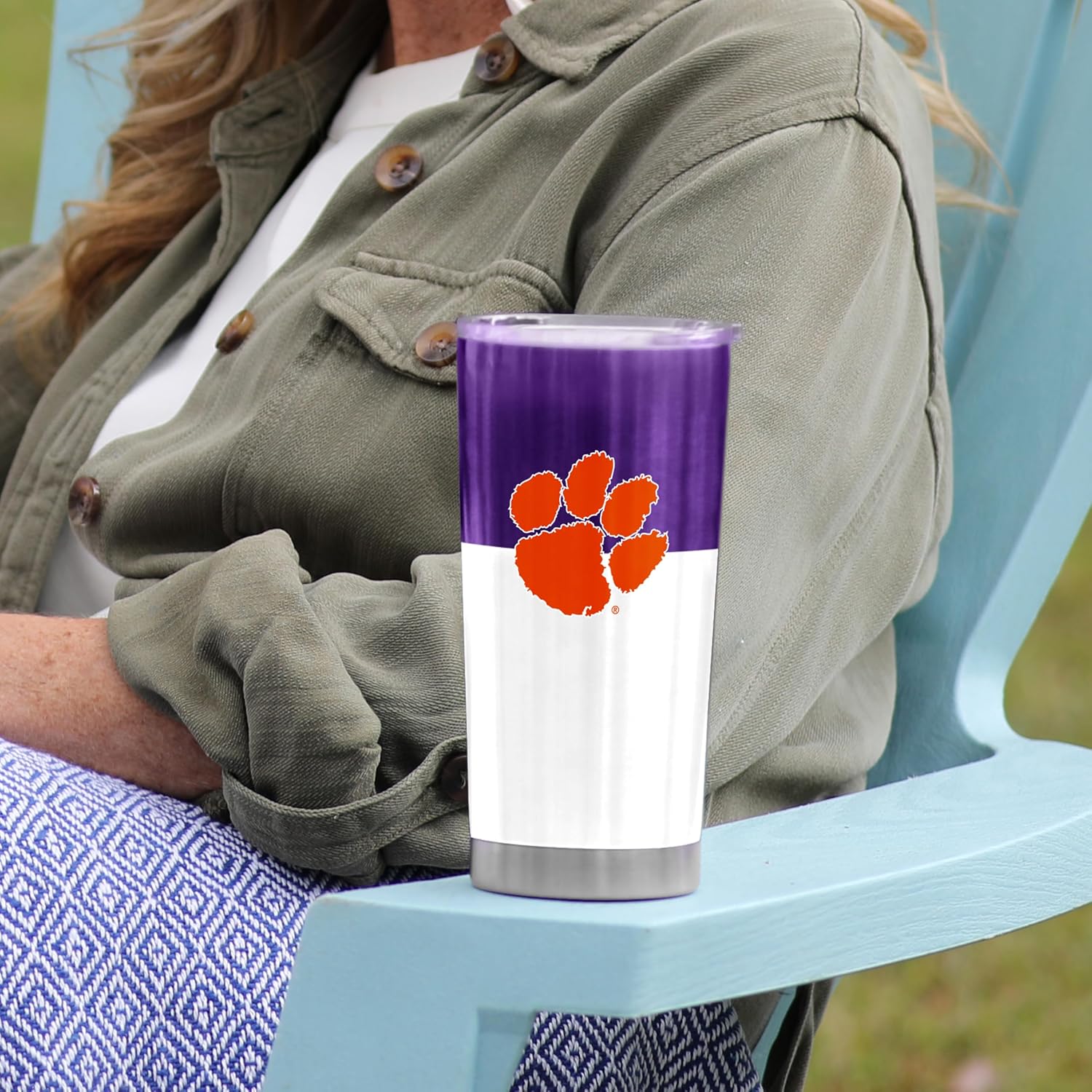 Logo Brands NCAA Clemson Tigers - 20oz Colorblock Stainless Steel Tumbler, Double-Wall Insulated, Slider Lid - Image 2