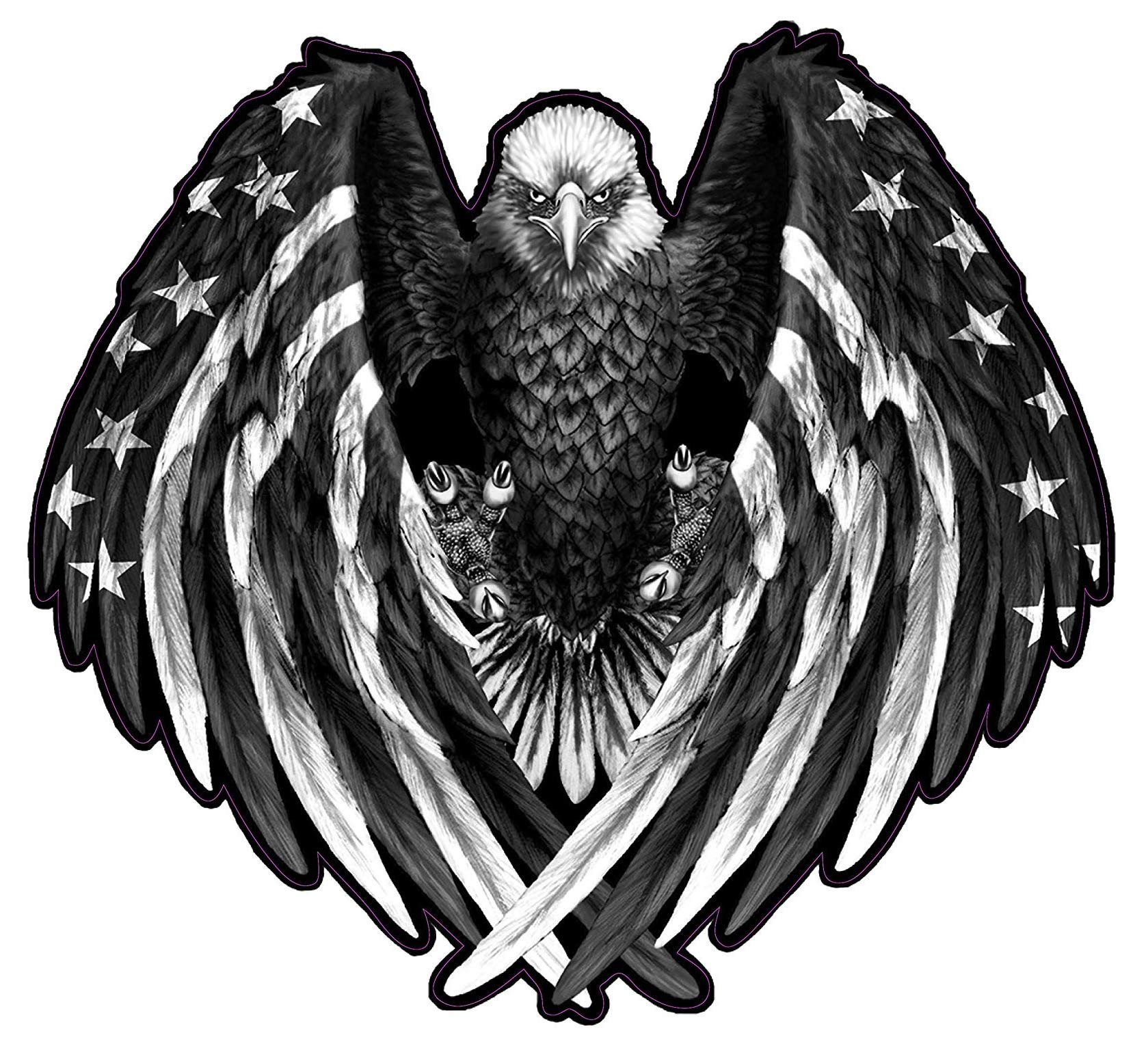 Set of 3 - Bald Eagle American Flag Eagle Wings Black & White