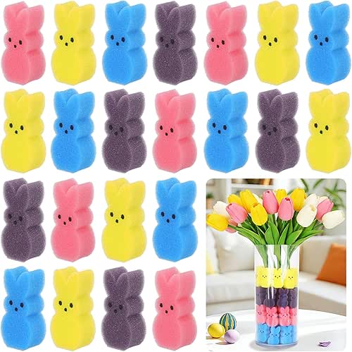 Ahzemepinyo 60 Pieces Easter Sponge Bunnies Vase Filler Multicolor Easter