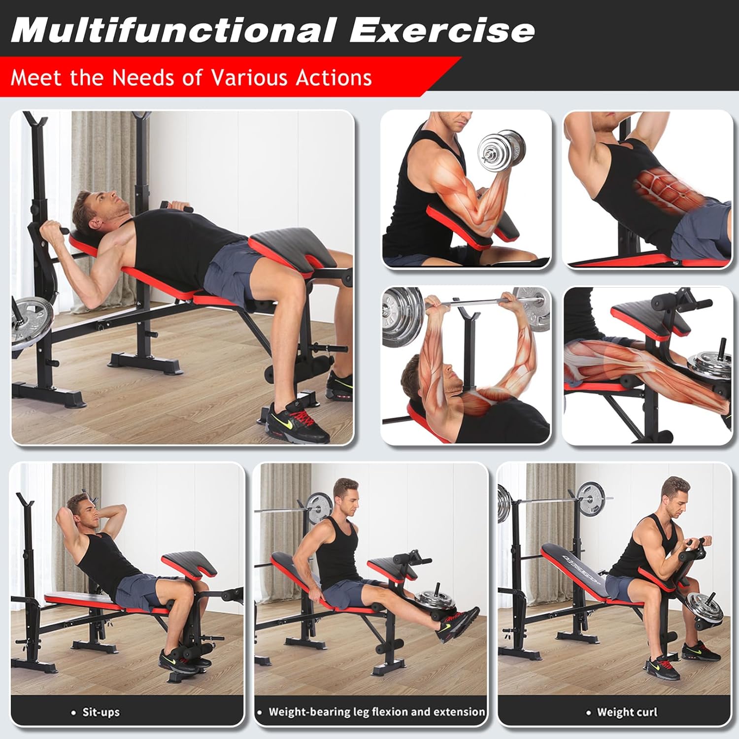 660lbs Olympic Weight Bench Set with Squat Rack Adjustable Bench Press with Leg Extension & Preacher Curl, Lifting Press Foldable Workout Bench Incline Benches for Home Gym