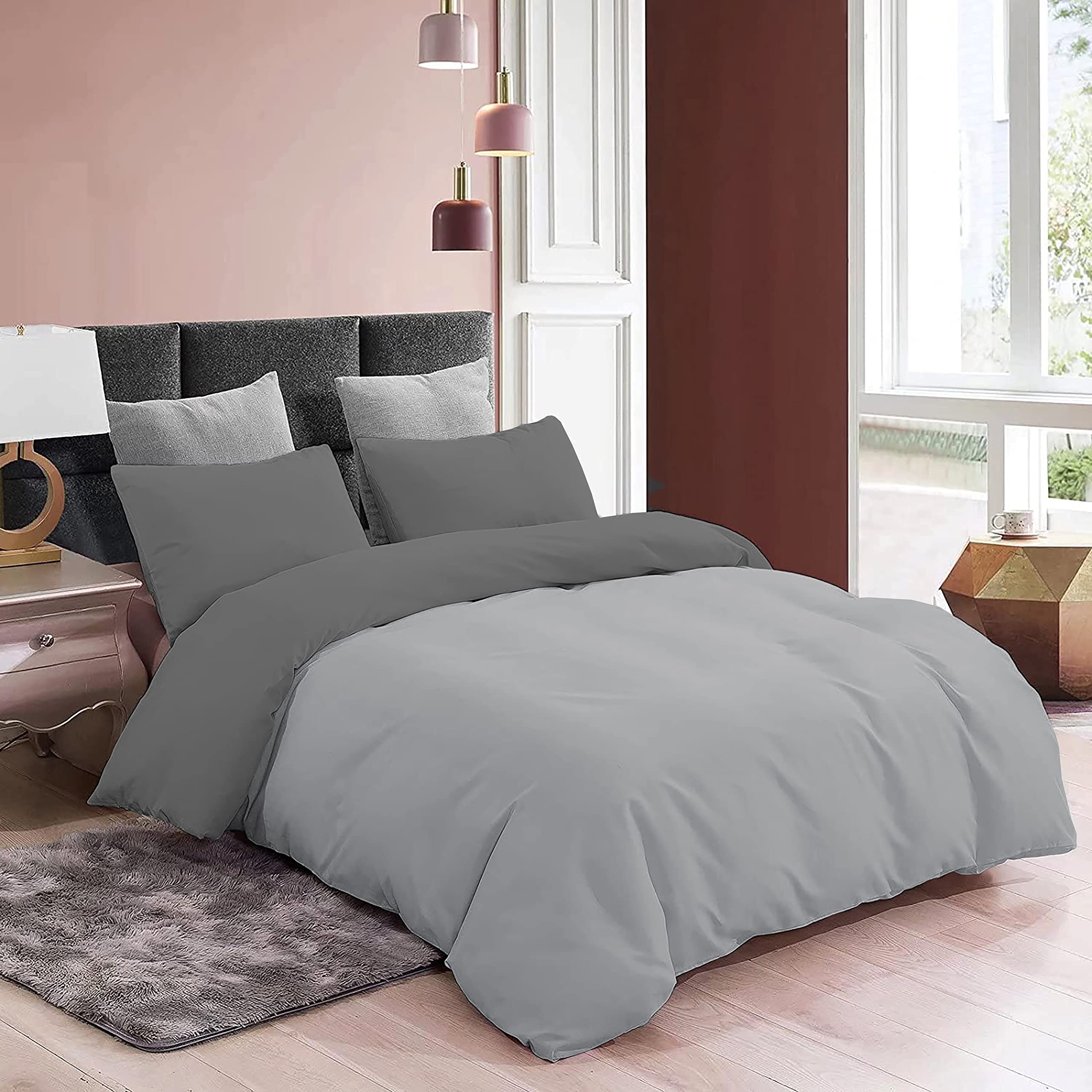EDMUND® Brushed Microfiber Duvet Cover for Double Bed Cotton Finished Rajai Cover 90" * 100" Luxurious Home Collection Double Bed with Zipper & Pillow Cover | Dark Grey & Silver Grey-image-47