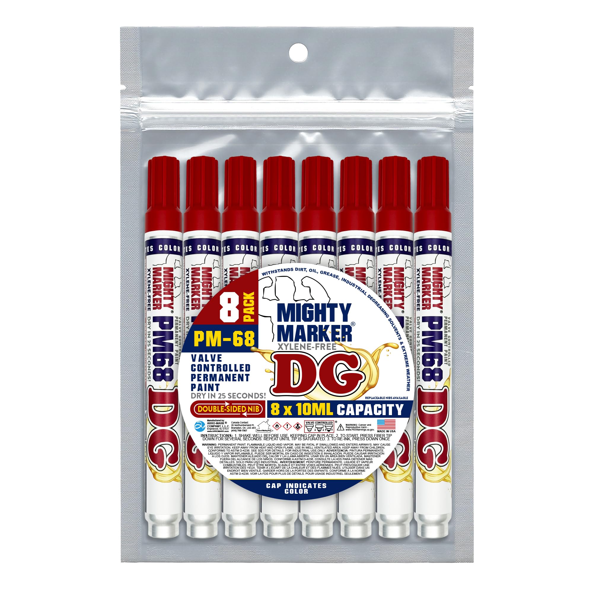 PM-68 DG Paint Markers Heavy Duty Industrial Paint Markers Ketone-Based Xylene Free Quick Dry Degrease Resistant Made in USA Red 8 Pack product thumbnail 4
