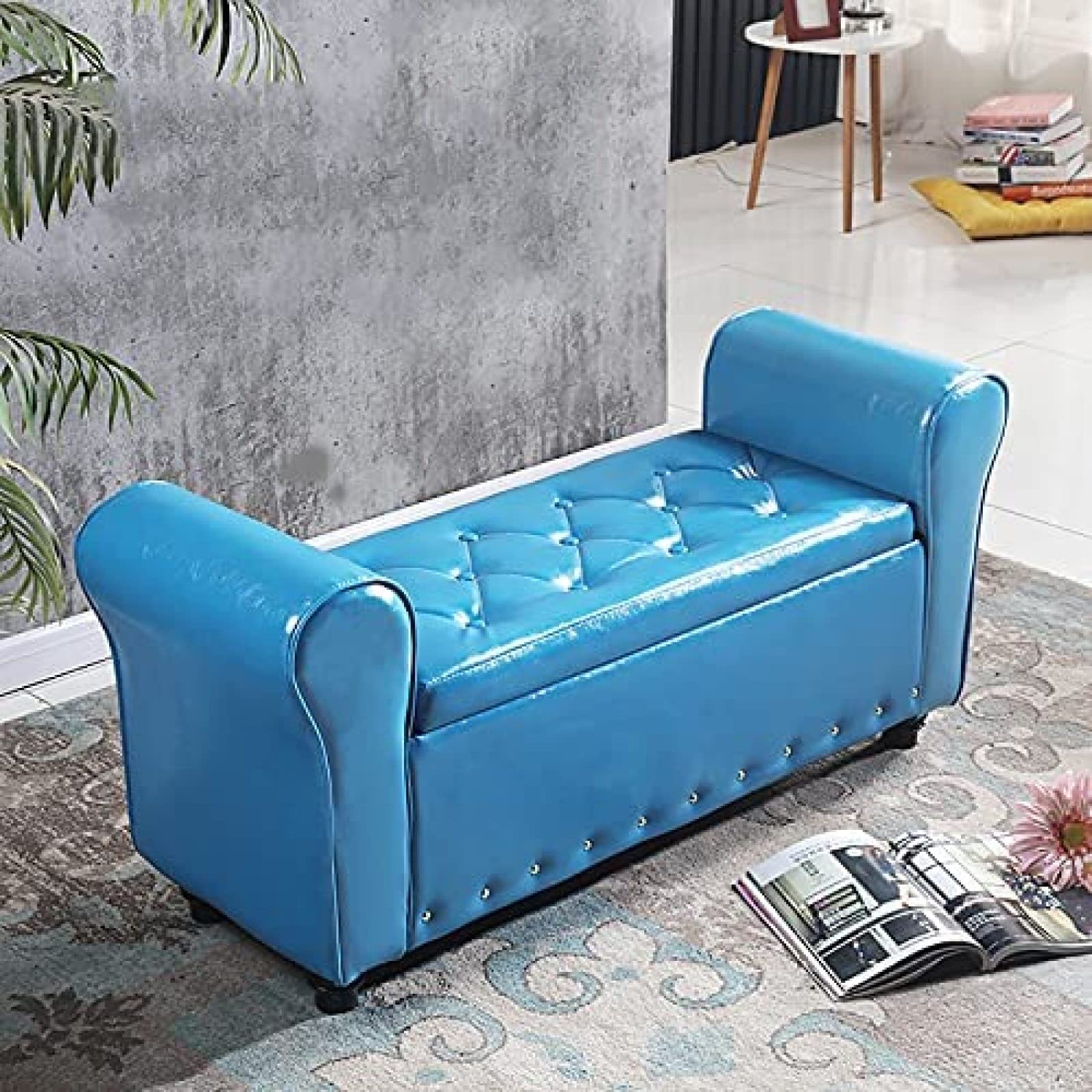 Reposapiés de madera maciza con almacenamiento de 100 cm y brazos