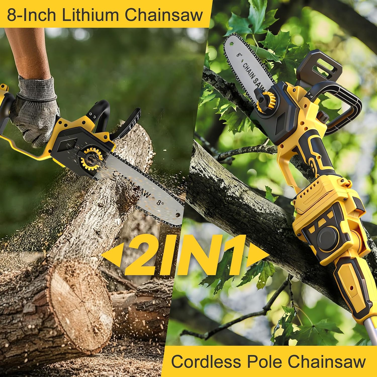 8 Inch Cordless Pole Saw for Dewalt 20V Max Battery (No Battery), Brushless Electric Chainsaw with 7.7Ft Extension Pole, 15Ft Max Long Reach for Tree Pruning Hedge Cutting