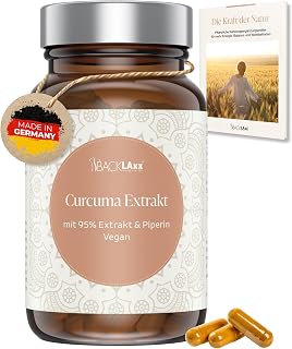 BACKLAXX® Curcuma Extrakt 95%, Curcuminoide & Piperin - hochdosiert, 90 Kapseln (90 Tage Reichweite), Bio-Curcuma Pulver & schwarzem Pfeffer Extrakt (40:1), laborgeprüft, deutsche Produktion, vegan
