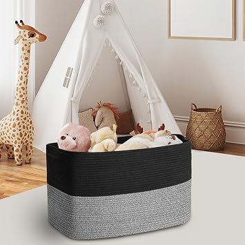 MEGASKET Extra Large Storage Baskets, 22 x 17 x 12 Black Baskets for Organizing, Rectangle Woven Basket for Blankets, Toys, Towels, Laundry, Decorative Wicker Storage Basket, Basket for Decor