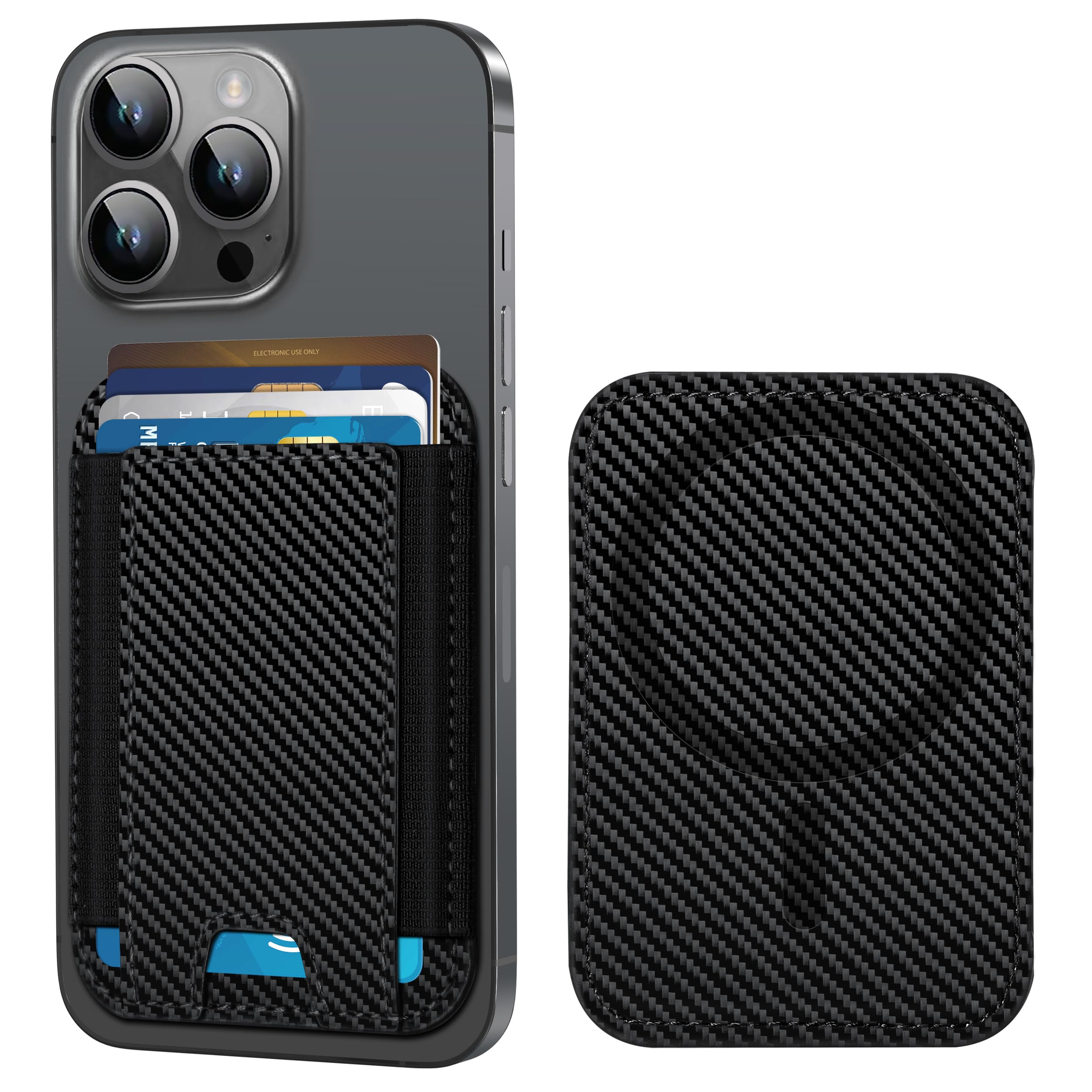 HiWe for MagSafe Wallet, Strongest Magnetic Wallet for iPhone 16/15/14/13/12 Series, 7 Cards Holder, Magnetic Phone Wallet, Leather Minimalist Slim RFID for iPhone Wallet, 1 Slot, Carbon Fiber Black