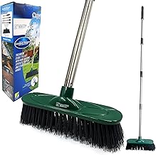 Yard Broom Outdoor Heavy Duty, 10” Garden Broom Synthetic Hard Bristle Brush Head with Strong Handle, Stiff Sweeping Brush Outdoor