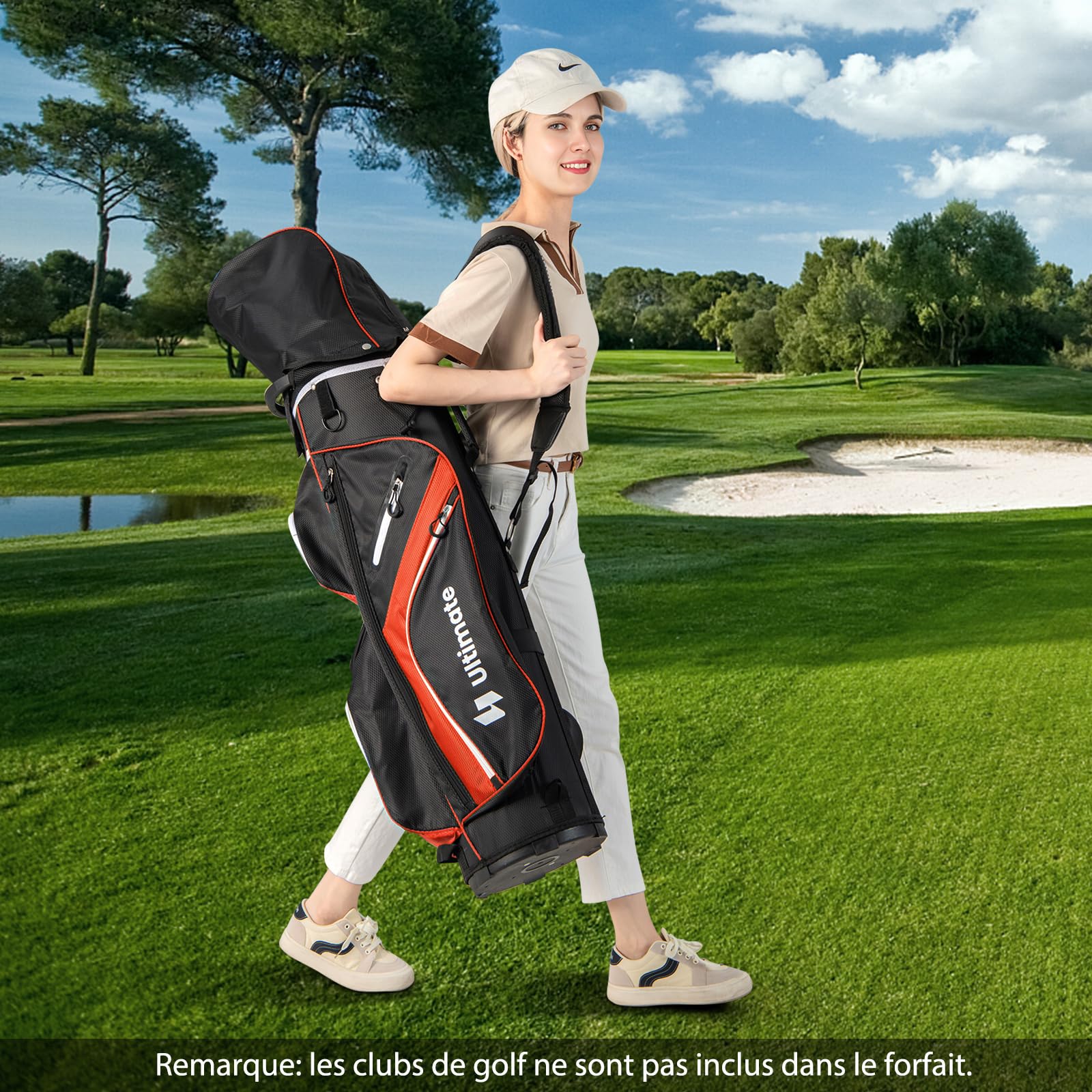 COSTWAY Sac de Golf avec 14 Compartiments, Sac de Club de Golf Portable avec 9 Poches Zippées Glacière Compartiment à Chaussures Porte-Parapluie et Housse de Pluie