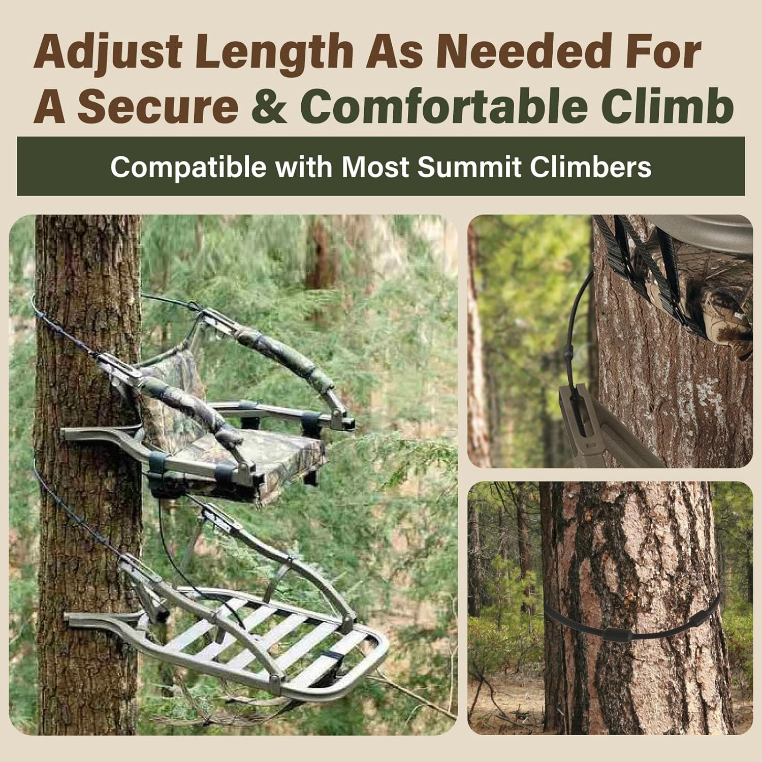 Climbing Tree Stand Replacement Cables for Summit Climber, 65" Hang On Climber Treestand Seat Safety Cables, Durable Steel & PVC Black Coated Hunting Tree Stand Accessories - 1 Pair - Image 4