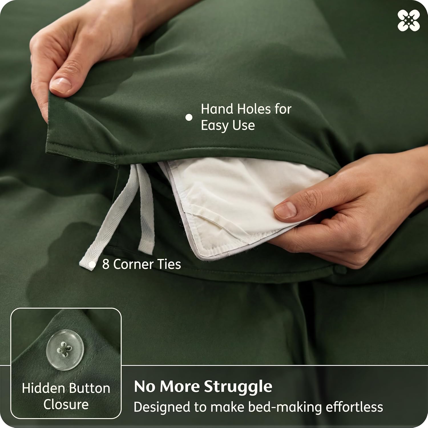 Bedsure 100% Organically Grown Bamboo Viscose Duvet Cover Set Queen Size | Cooling Bedding Set for Hot Sleepers | PureWoven Luxury Silky Soft | No Insert | 2 Pillow Shams (Olive Green, 90"x90")