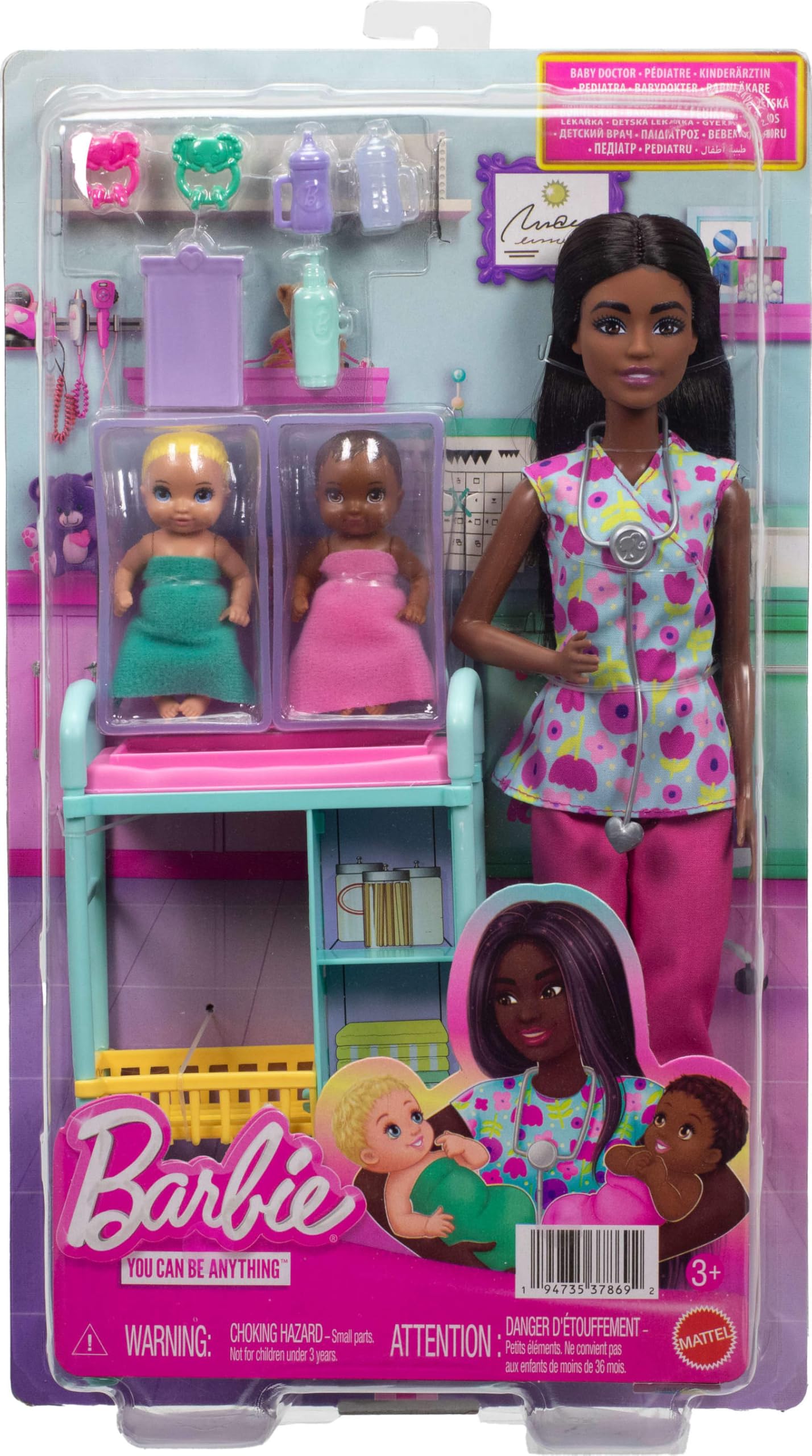 Barbie Métiers Coffret Clinique avec poupée docteure Brune et Plus de 30 Accessoires Dont 3 Pots de pâte à Modeler, Emballage fermé, Jouet pour Enfant, HFT68