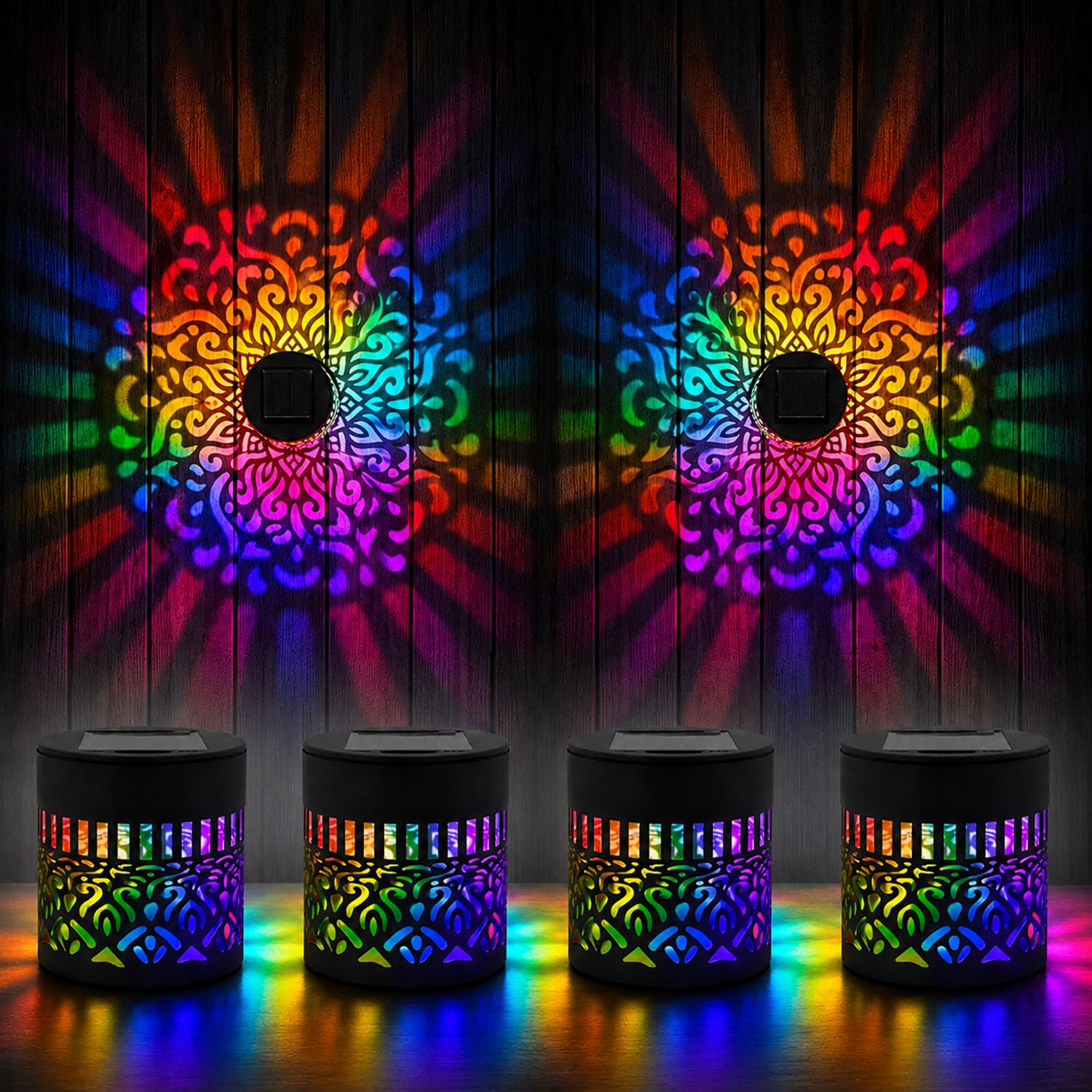 Solar Mandala Wall Lights, Decorative Solar Mandala Lights Outdoor Wall, Outdoor Garden Fence Projector Lamps (4PCS)