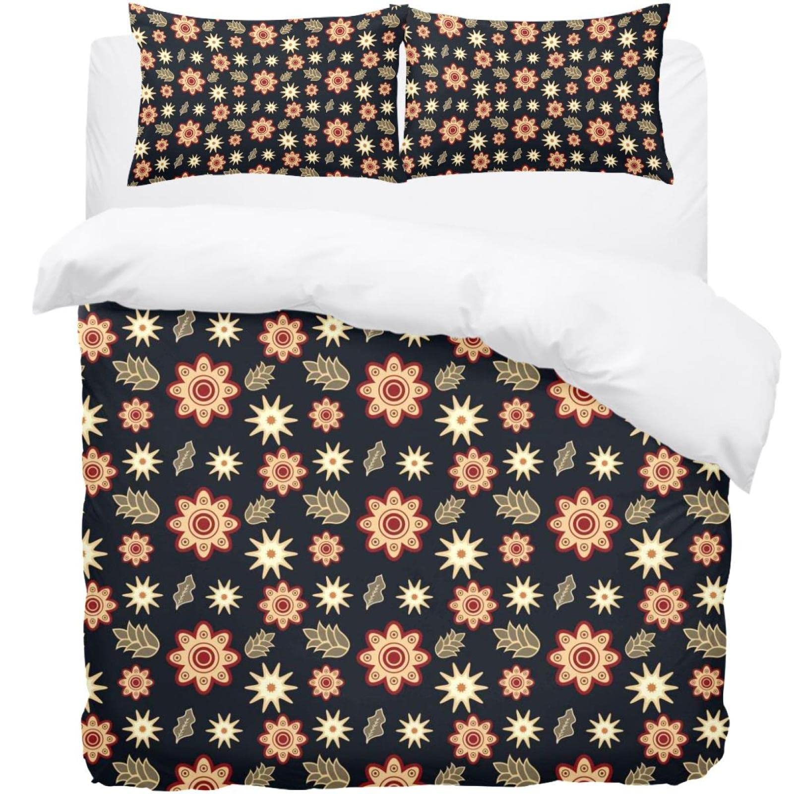 Parure de lit florale vintage 3 pièces avec housse de couette douce et taies