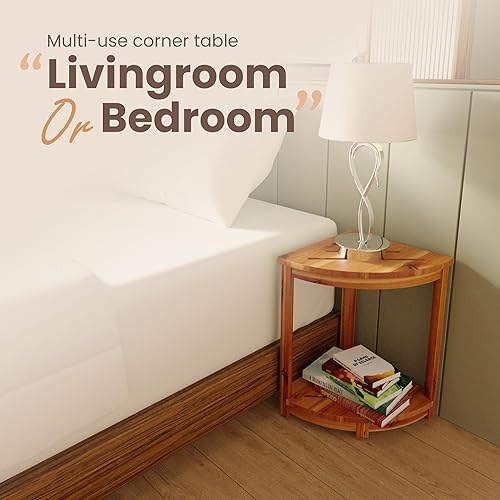 Miniatura 5 de HOLANA Banco de ducha esquinero de madera de 12 pulgadas y taburete de ducha esquinero con estante de almacenamiento, asiento de esquina para patas