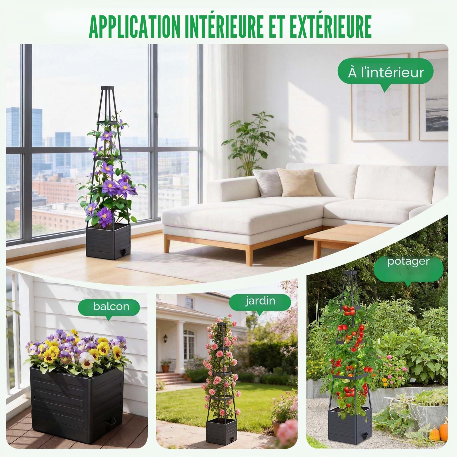 2 Pack 145cm Jardinière Tomate avec Treillis, Auto-Arrosage | Arrosage Automatique, Tuteur Support Tomate, Treillis pour Plantes Grimapantes, Légumes, Fleurs, Intérieur et Extérieur